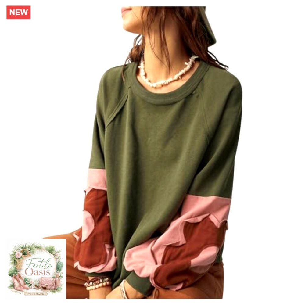 Oversized Boho Patchwork Crewneck Sweatshirt Flor… - image 6